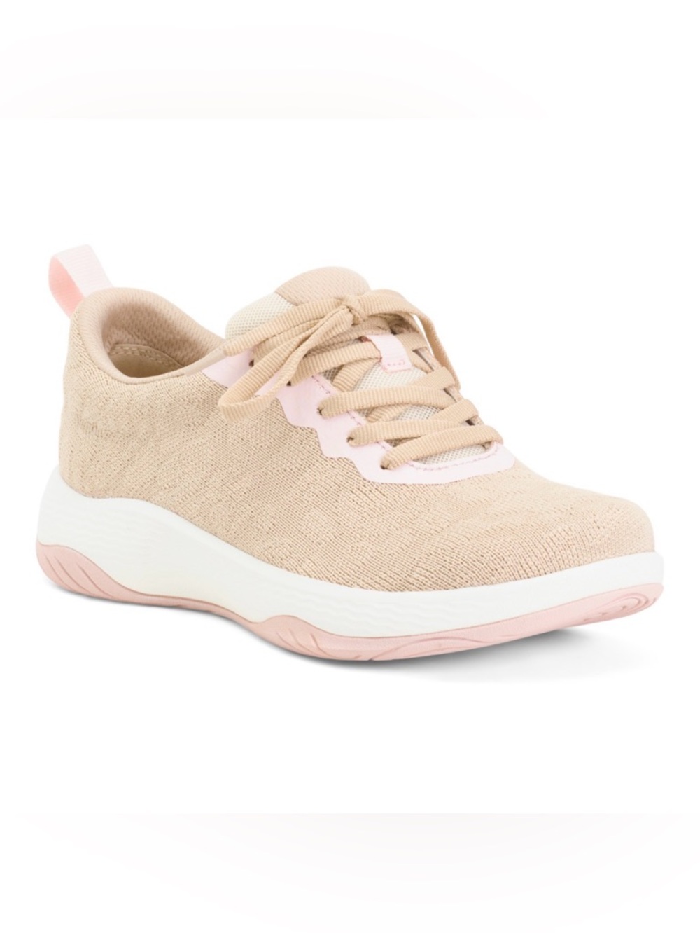 Alegria Knit Lace-Up Sneaker in Beige and Light Pink